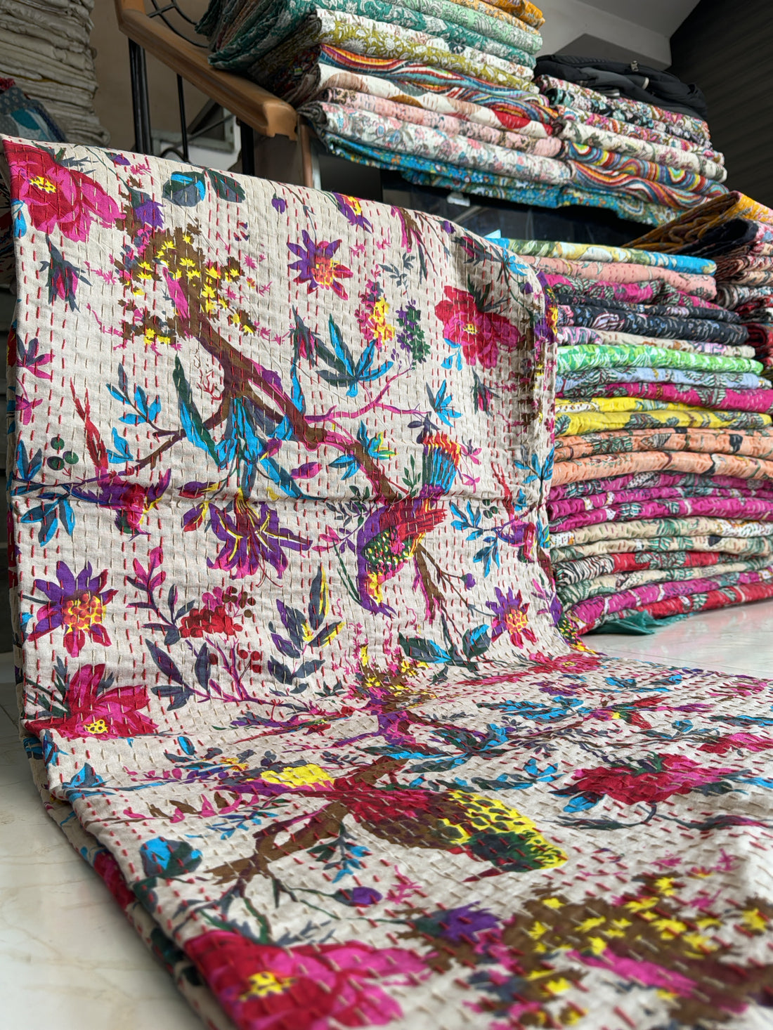 Spring Decor – Vibrant Printed Kantha Bedspread