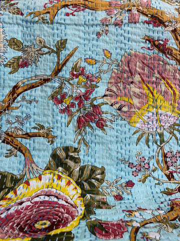 Floral Printed Kantha Quilt – Lightweight Bedding