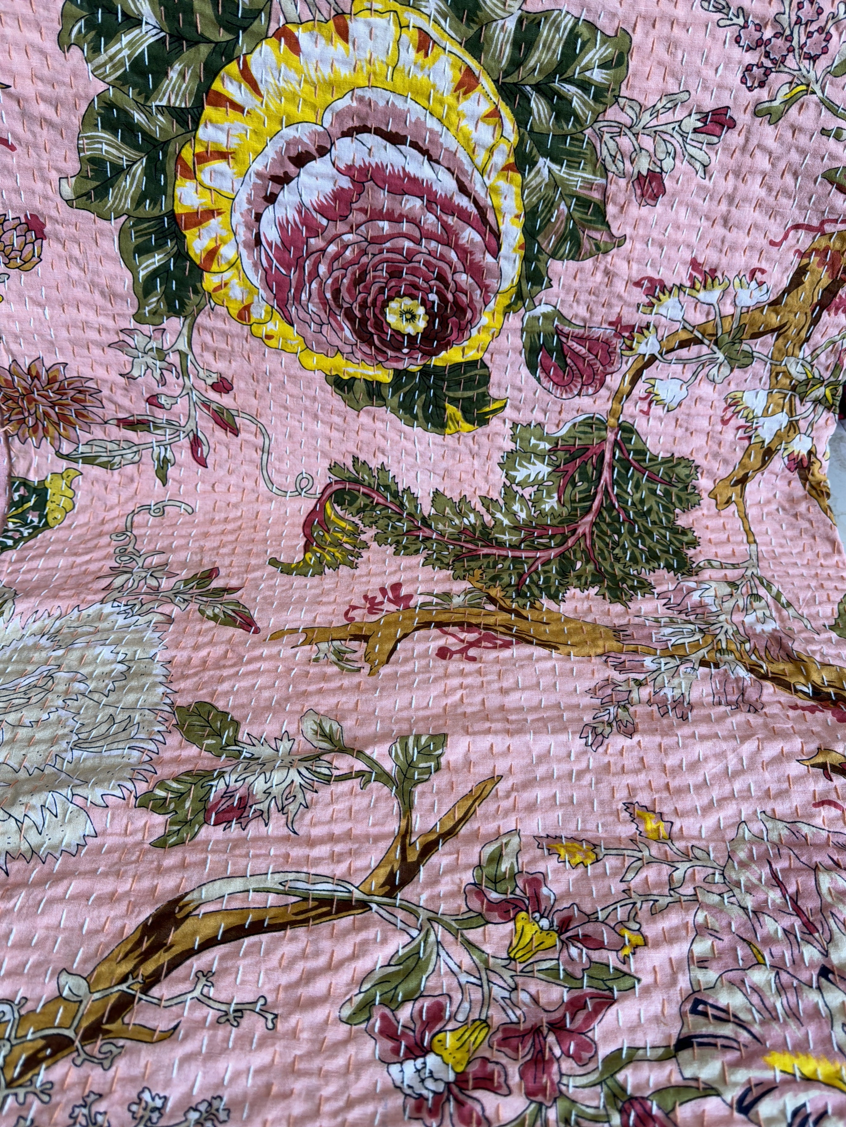 Ethnic Print Kantha Quilt – Handmade Cotton Bedspread