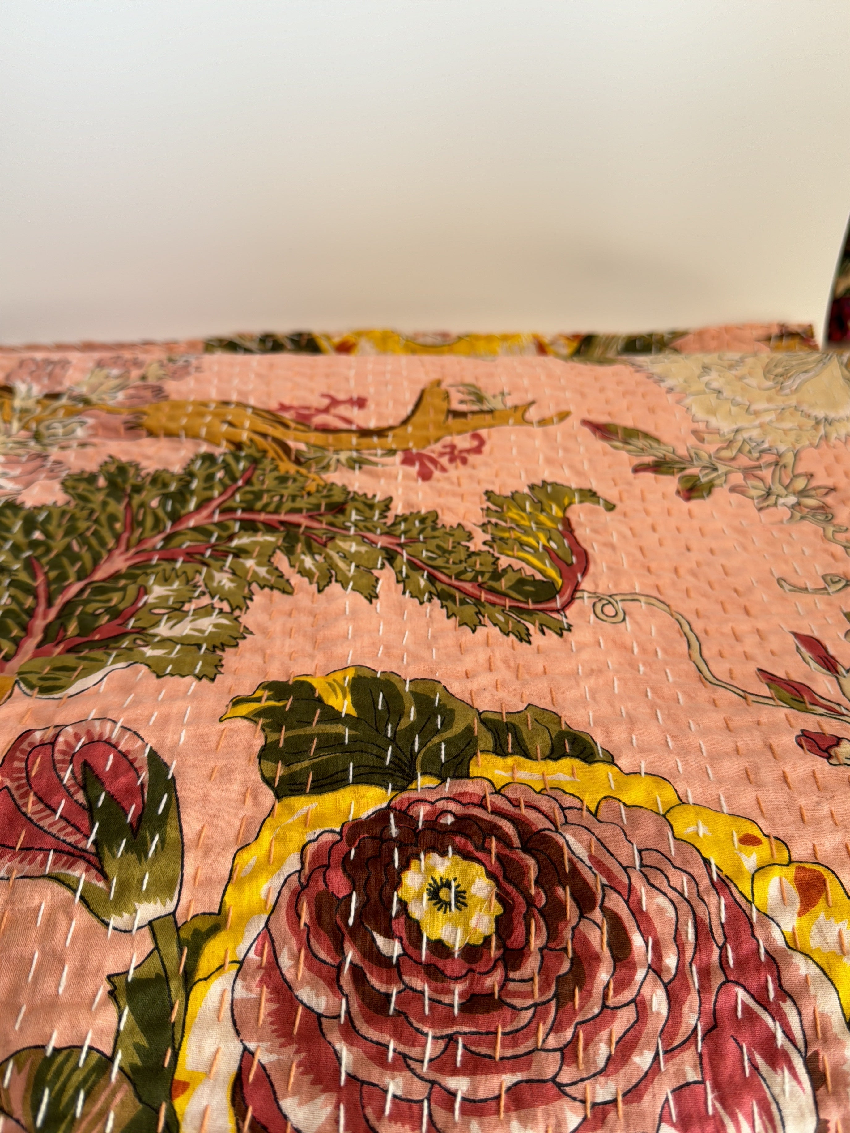 Ethnic Print Kantha Quilt – Handmade Cotton Bedspread