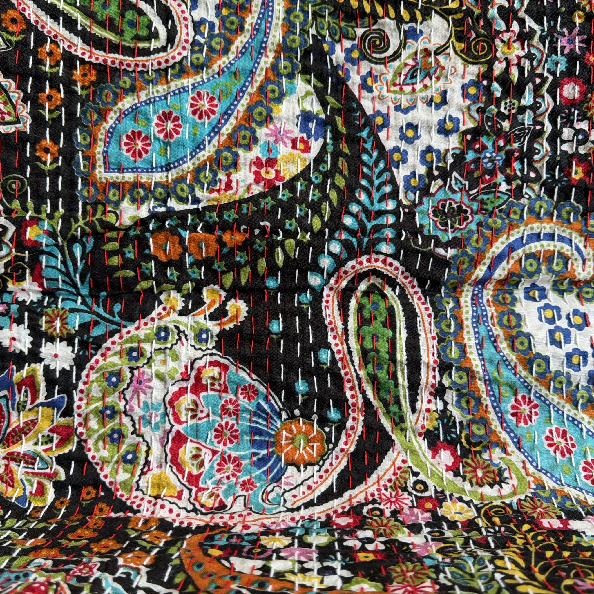 Block Print Kantha Quilt – Hand-Stitched Bed Cover