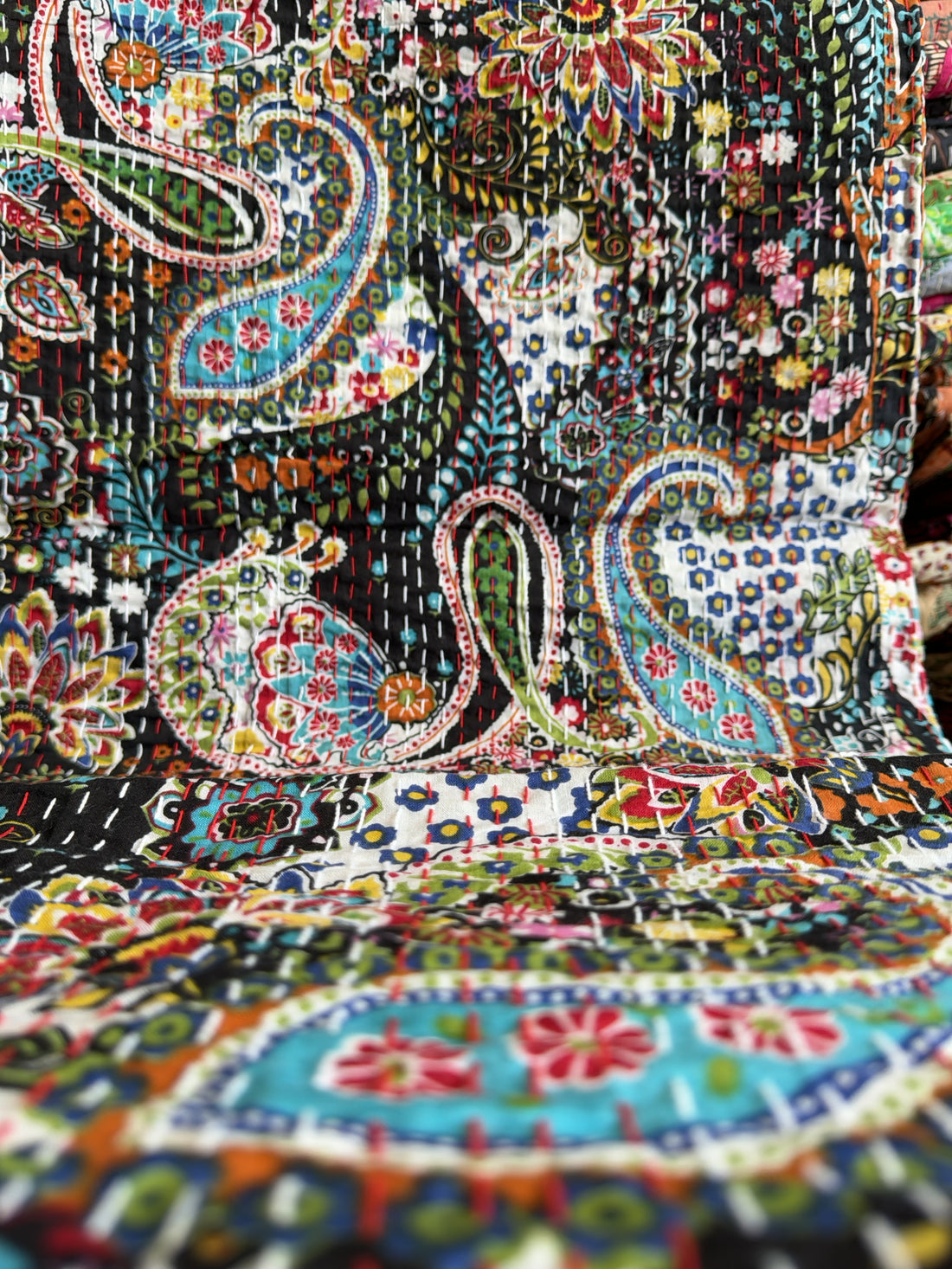 Block Print Kantha Quilt – Hand-Stitched Bed Cover