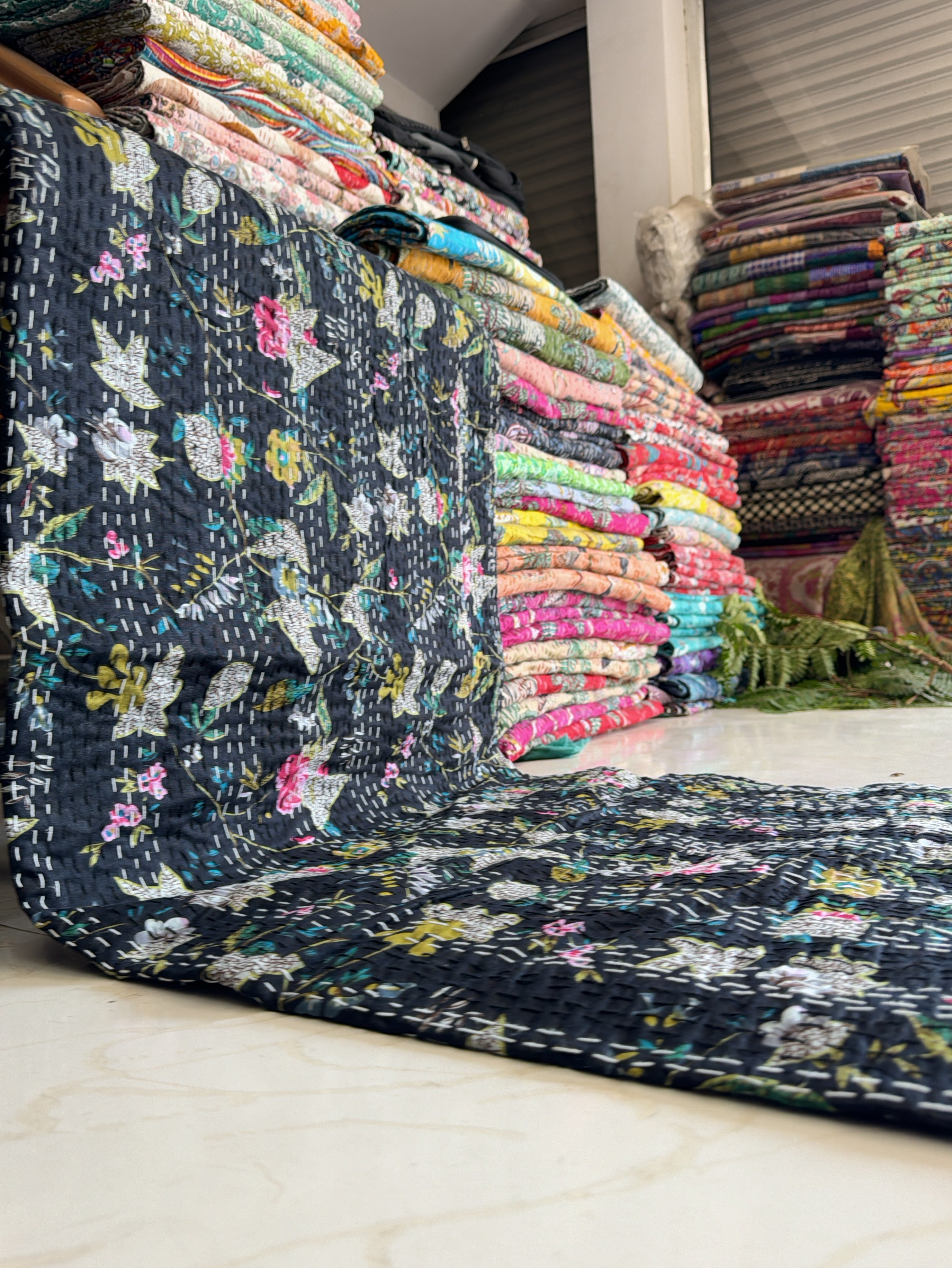 Traditional Indian Kantha Quilt – Printed Cotton Comforter