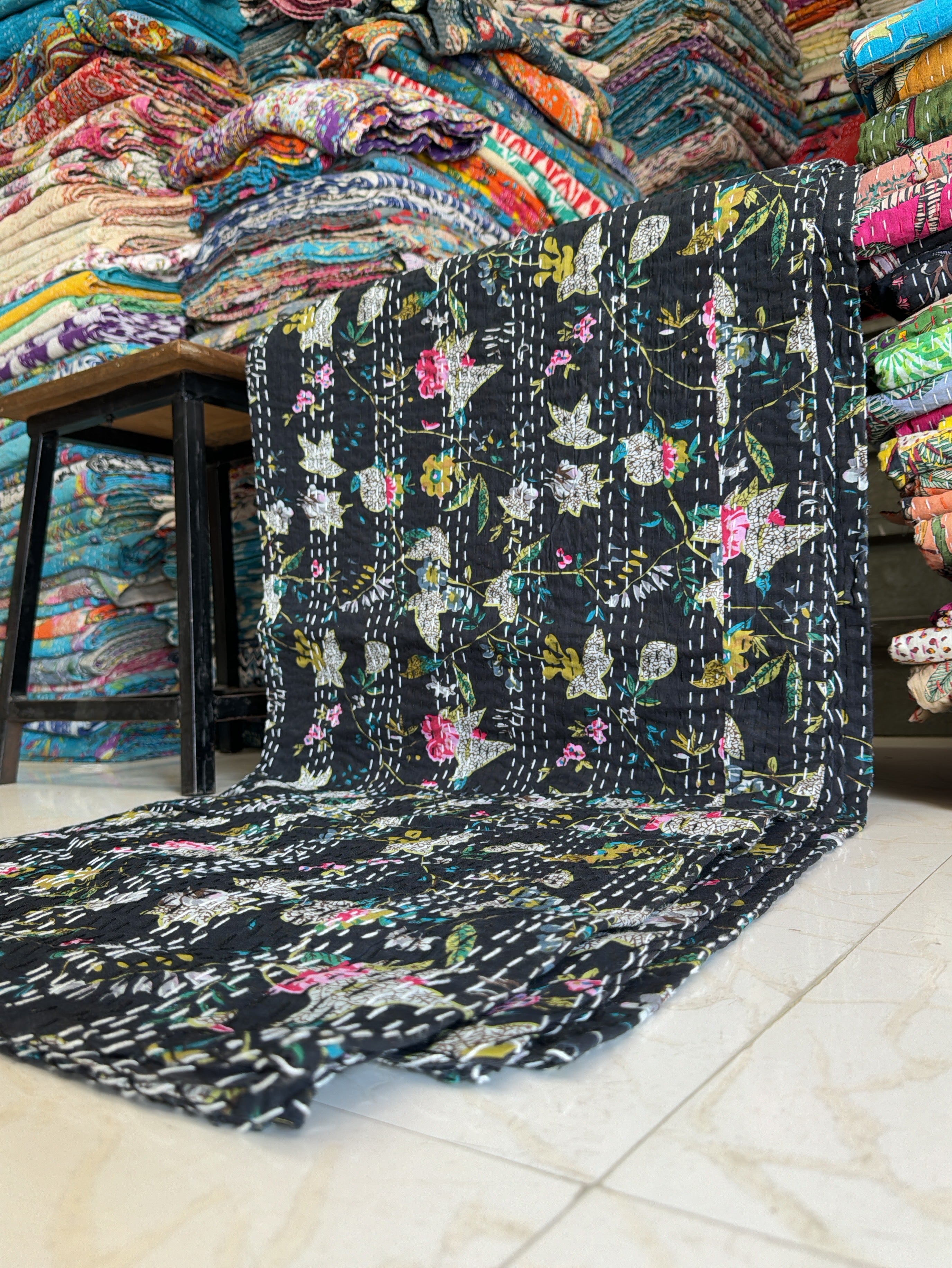 Traditional Indian Kantha Quilt – Printed Cotton Comforter