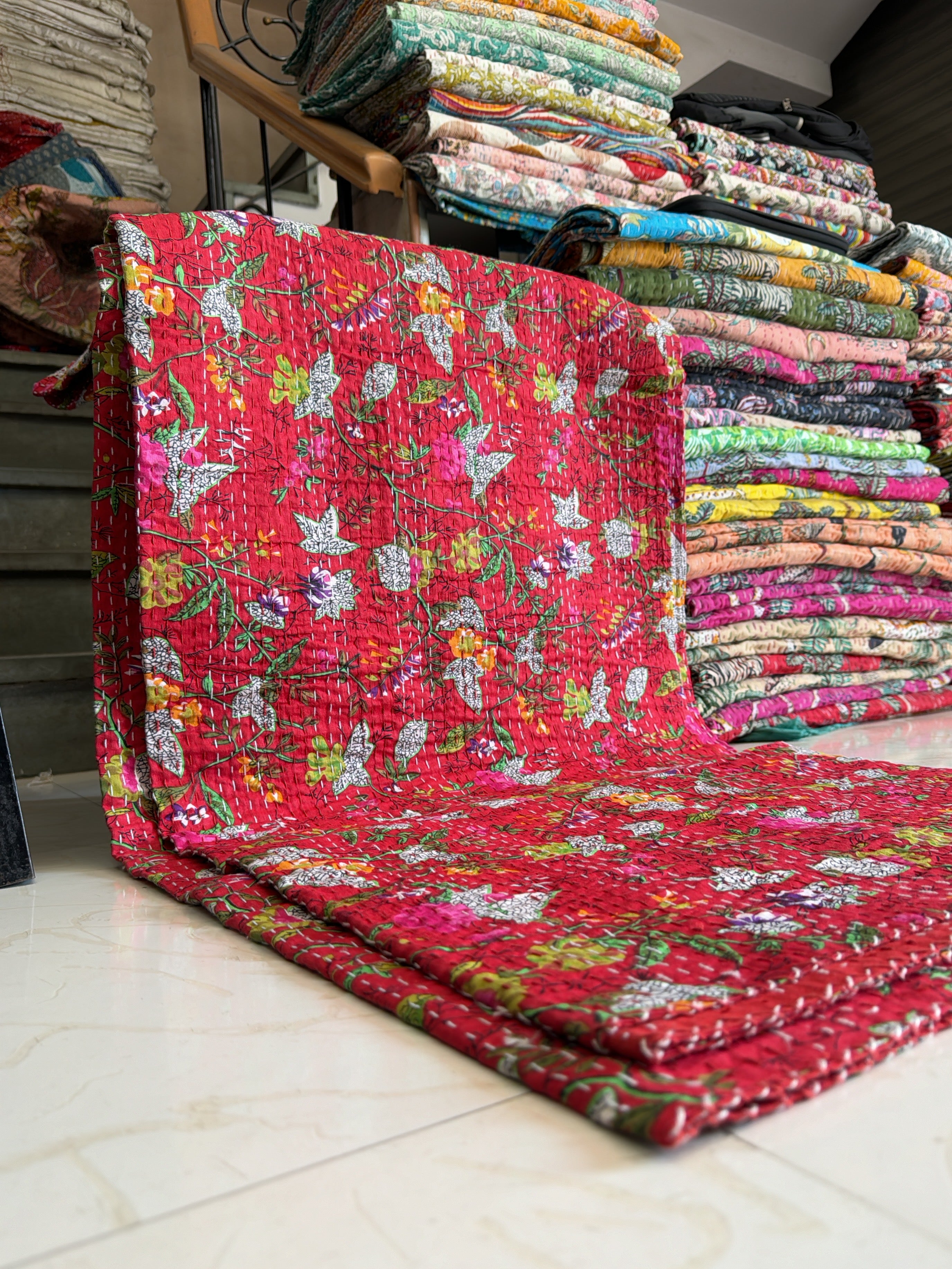 Soft Cotton Kantha Quilt – Handcrafted Printed Throw