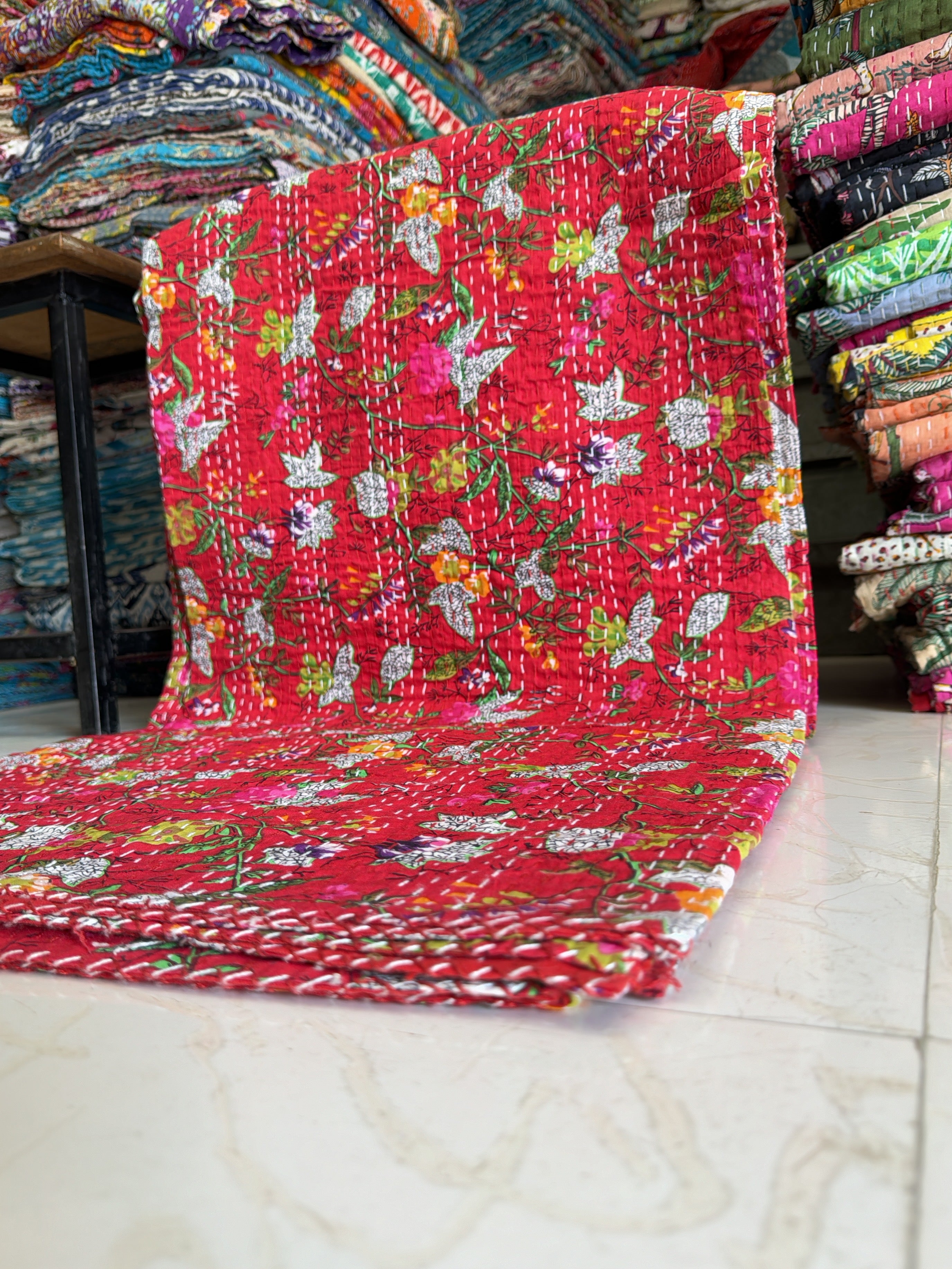 Soft Cotton Kantha Quilt – Handcrafted Printed Throw