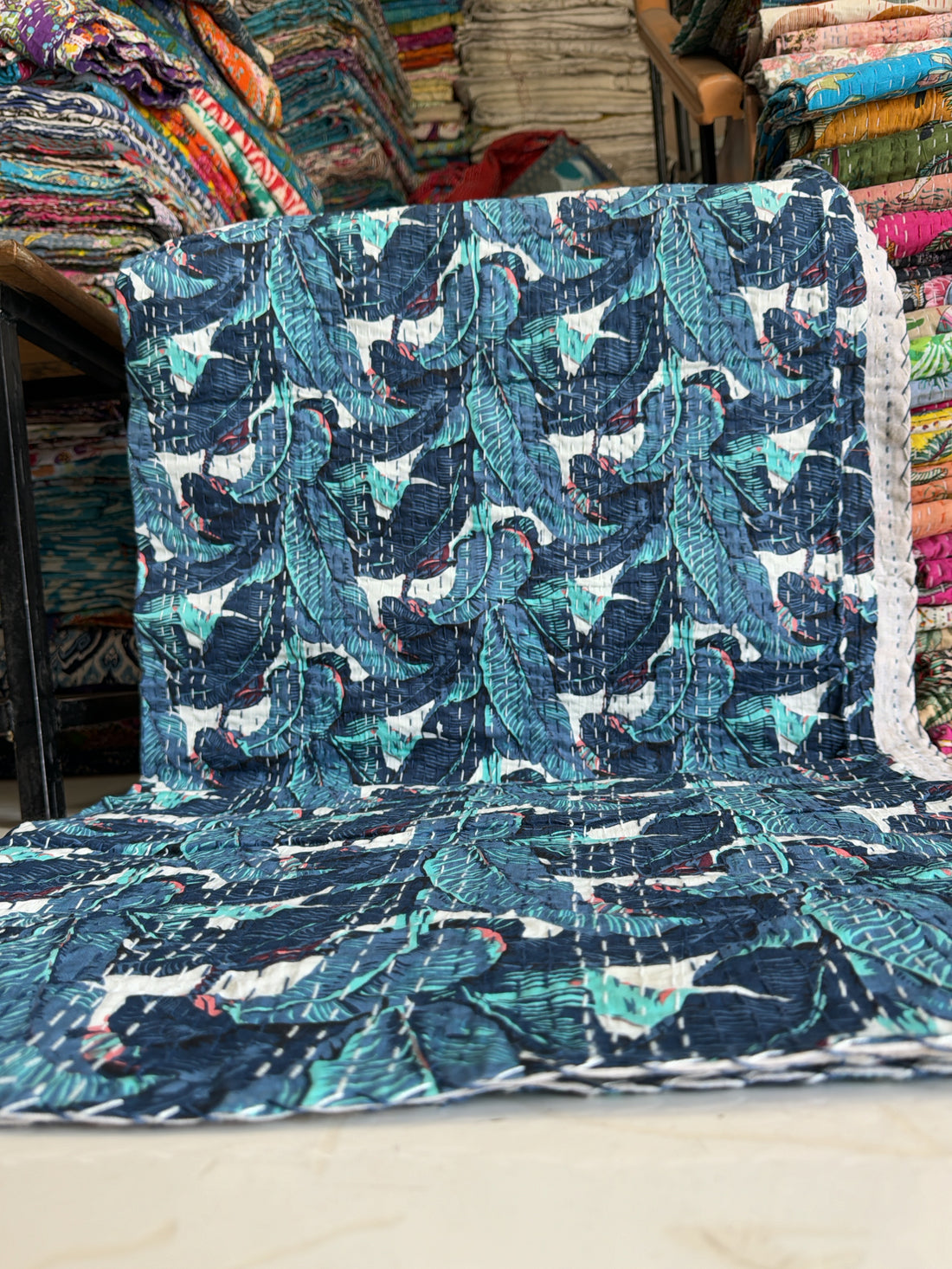 Rustic Kantha Quilt – Printed Bedspread from India