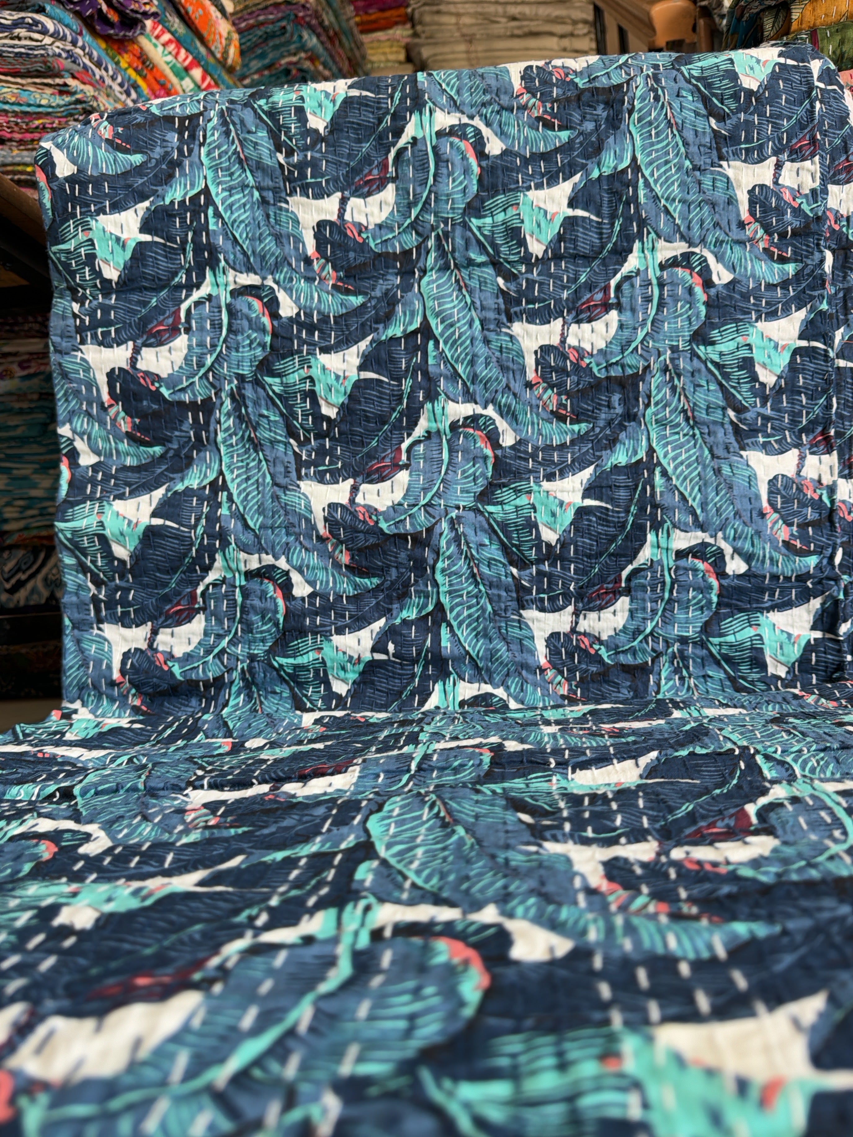 Rustic Kantha Quilt – Printed Bedspread from India