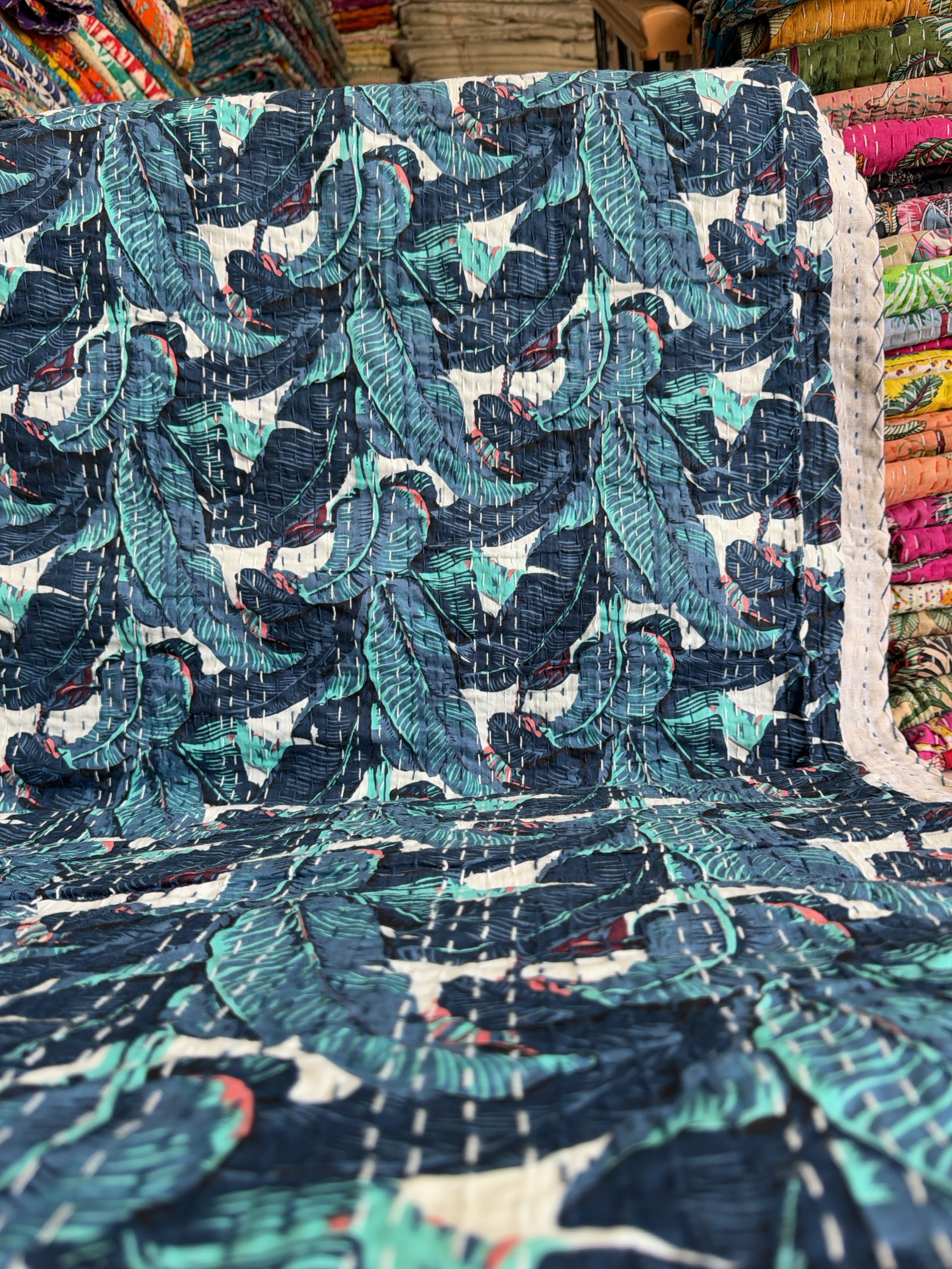 Rustic Kantha Quilt – Printed Bedspread from India