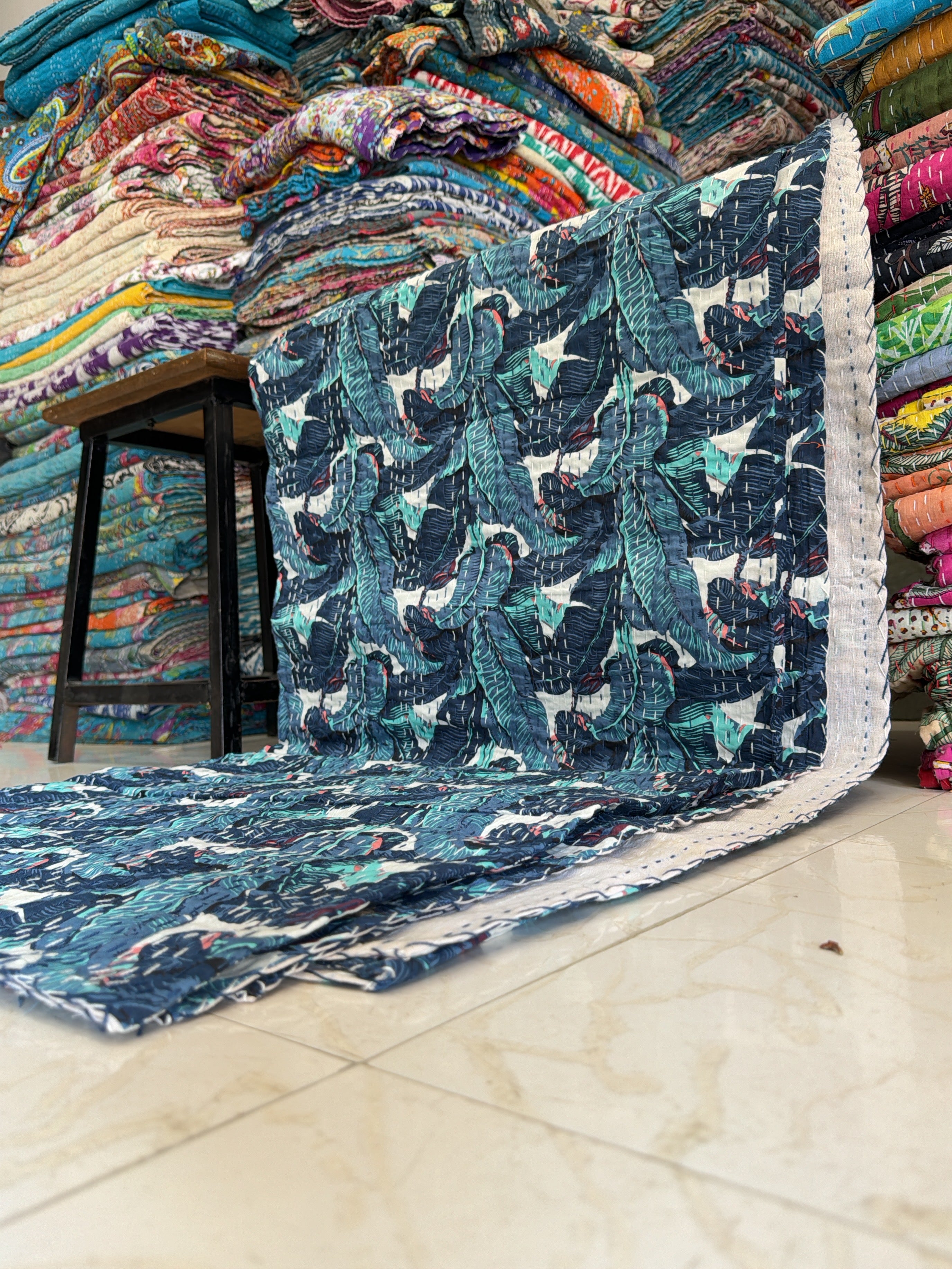 Rustic Kantha Quilt – Printed Bedspread from India